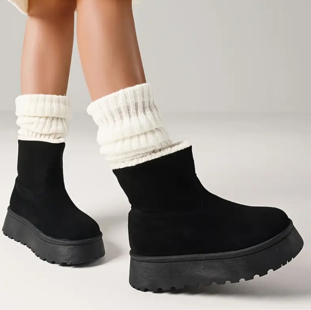 🐎NEW! Black Shearling Lined Platform Ankle Boots Sz 6.5
